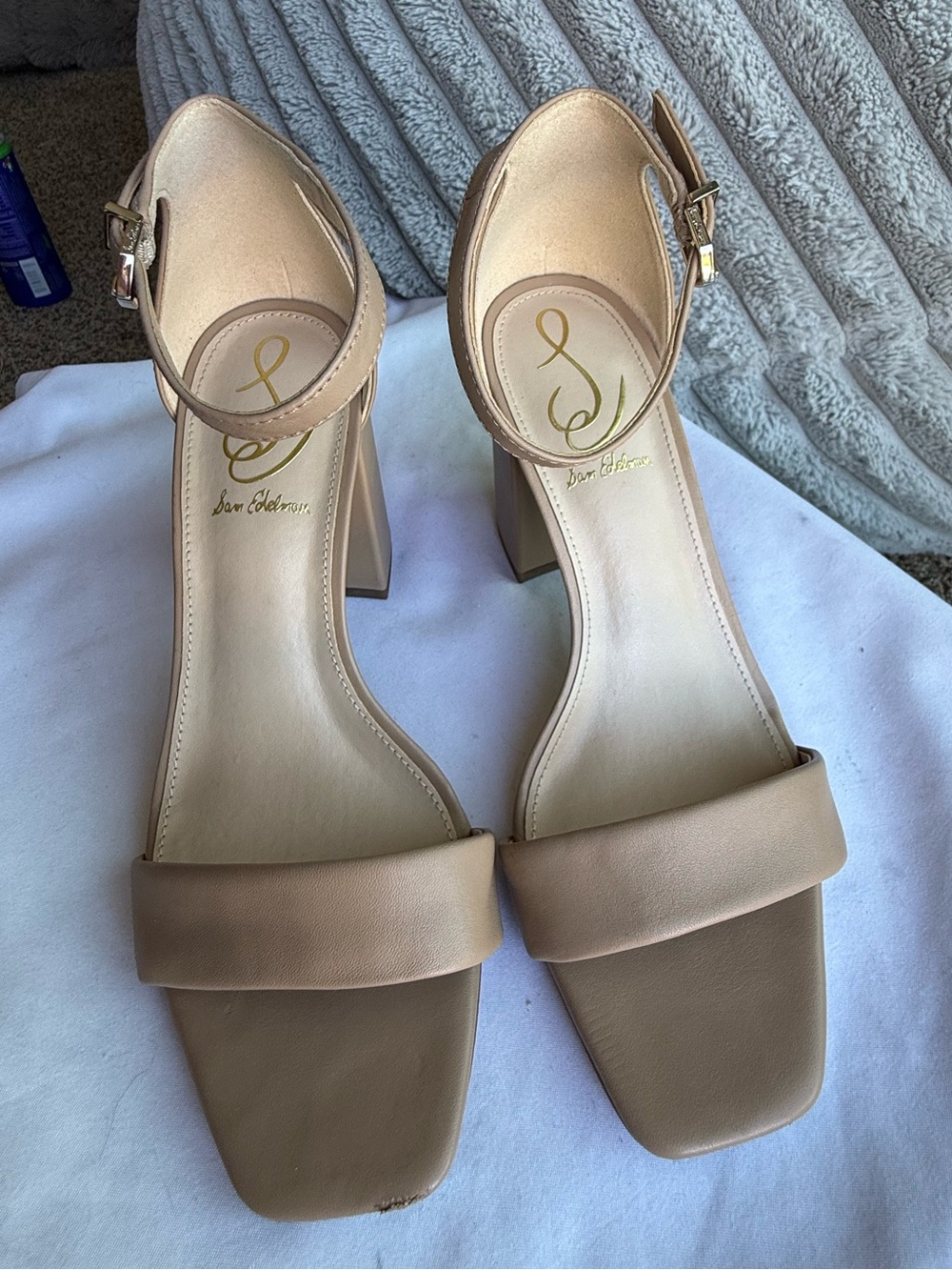 Sam Edelman Daniella Beige/Taupe Block Heel Sandals with Ankle Strap Size 7